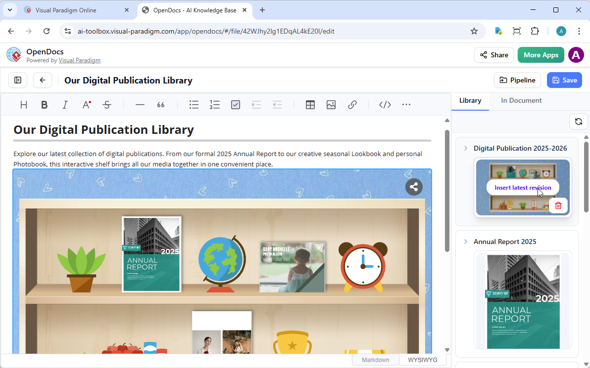 完全ガイド：Visual ParadigmのフリップブックとデジタルブックシェルフをOpenDocsと統合する方法
