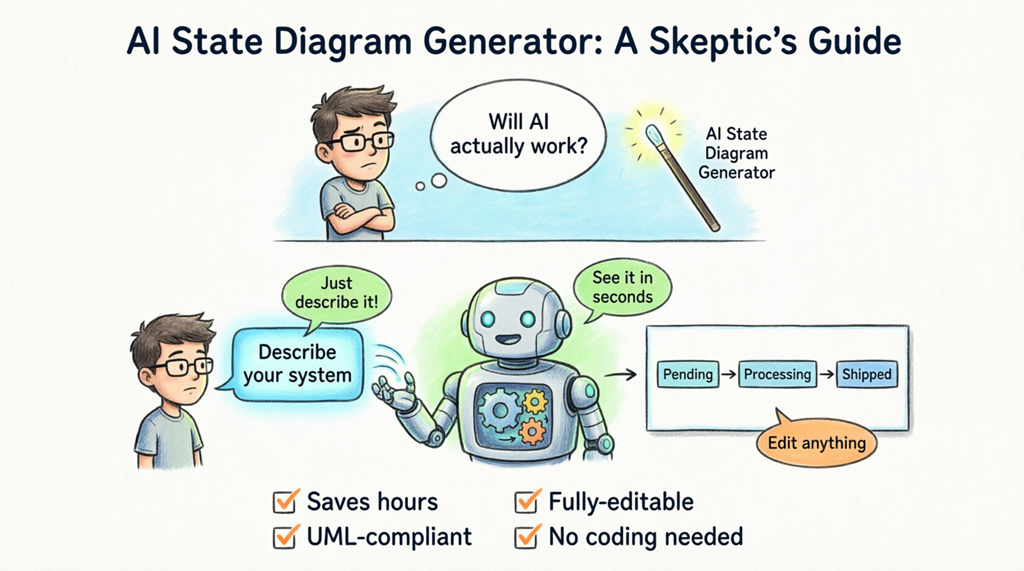 Gerador de Diagrama de Estados de IA: Um Guia para Céticos de Ver Ele Funcionar de Fato Gerador de Diagrama de Estados de IA: Um Guia para Céticos de Ver Ele Funcionar de Fato